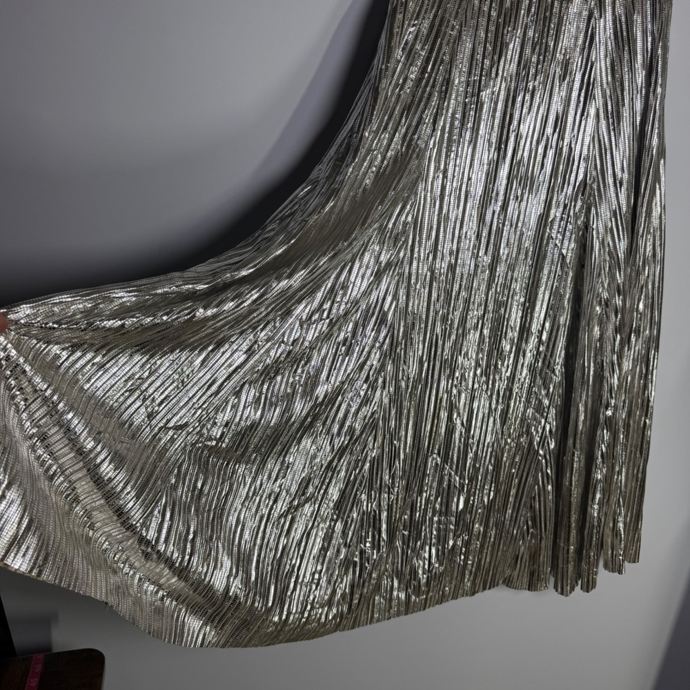 By Anthropologie Metallic Pleated Midi Skirt Silver XS OB2080543 Holiday Party - Picture 8 of 16
